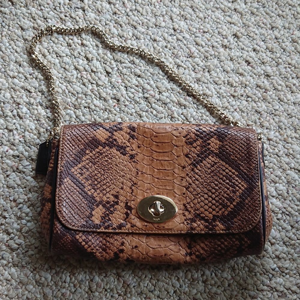 Coach Brown/Beige Python Embossed Leather Mini Ruby Bag